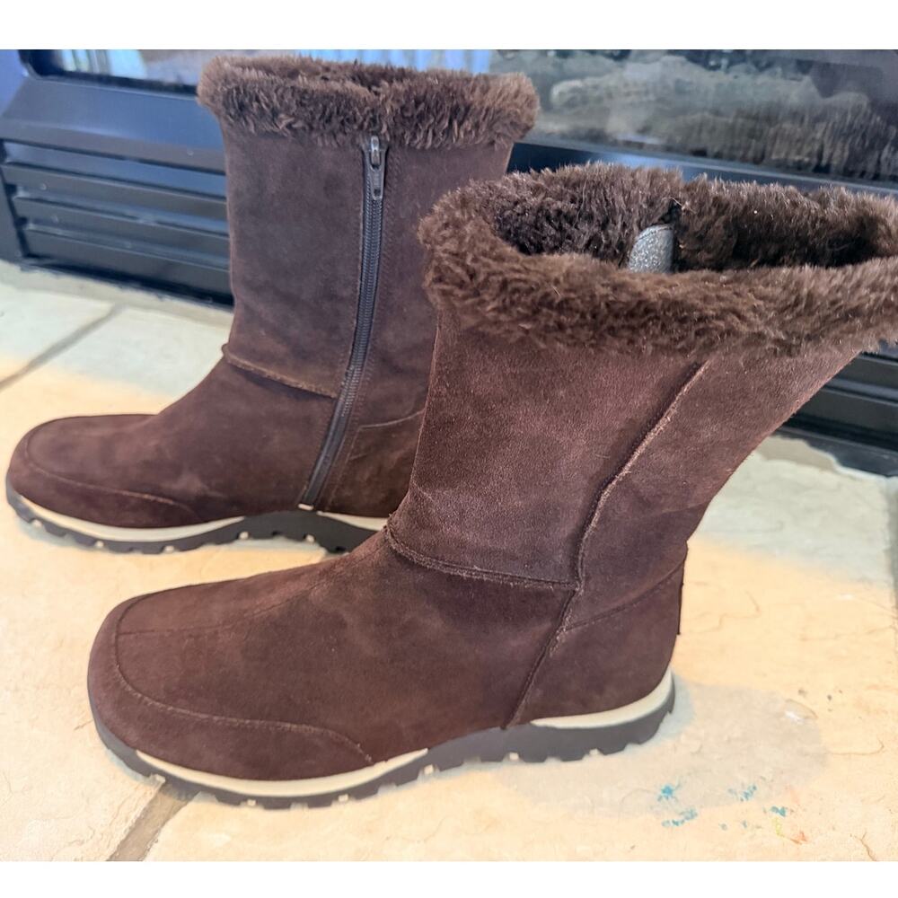 Skechers Outdoor Suede Mid-Calf Winter Boots Fur Trim Brown Women's 10 (Flaw)